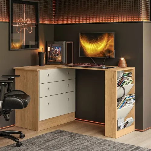 Comoda C/ Mesa Giratoria Gamer 4840 - Freijo/off W Fosco
