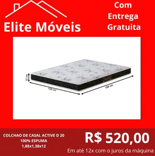 520,00 Com a entrega COLCHÃO ACTIVE D 20 com garantia de fabrica. 