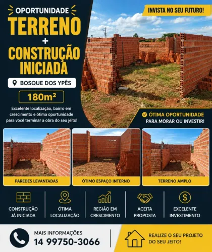 Terreno com construção iniciada