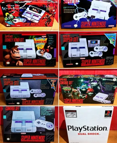 CAIXA SUPER NINTENDO + BERÇO + MANUAIS + PÔSTER + PANFLETOS
