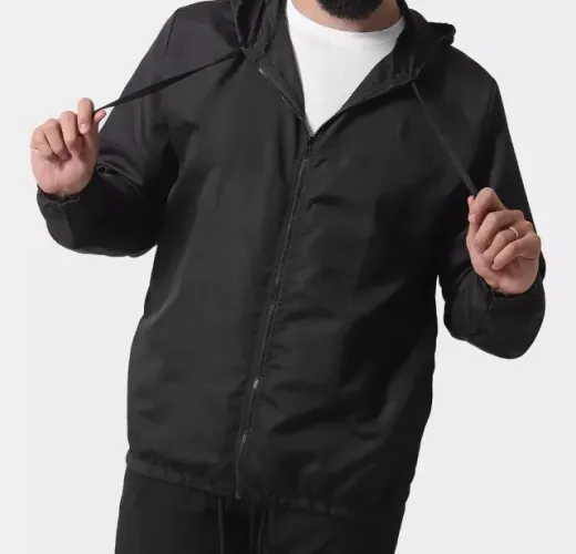 Jaqueta Corta Vento Masculina Com Zíper Preto Não Impermeável