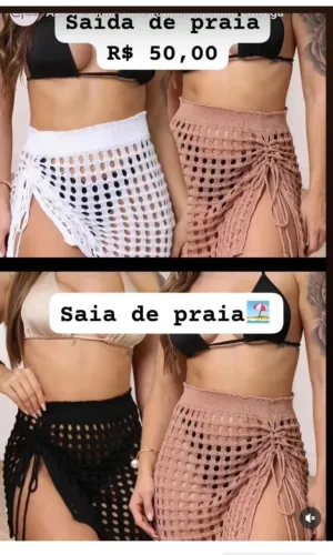 Saida de praia mini saia preta, branca e marrom . Tam único 