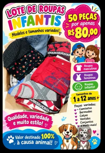 Lote infantil com 50 peças,modelos,cores e tamanhos variados apenas R$80.00,em bom estado