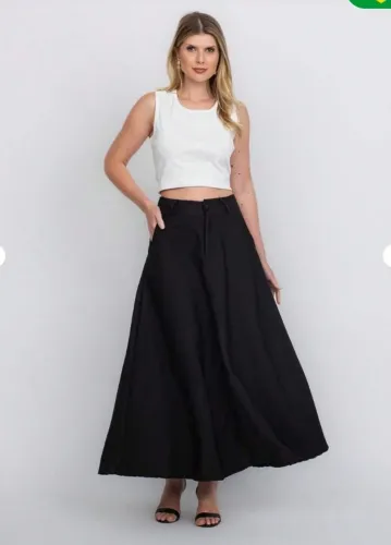 Saia de Alfaiataria Preta Feminina - Tam. G