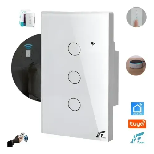 Interruptor Touch Wi-Fi Smart Branco com 3 Canais com capacitor