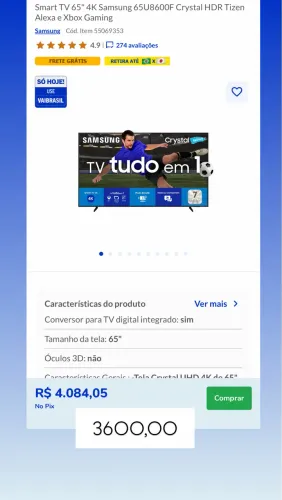 Smart TV 65" 4K Samsung 65U8600F Crystal HDR Tizen Alexa e Xbox Gaming