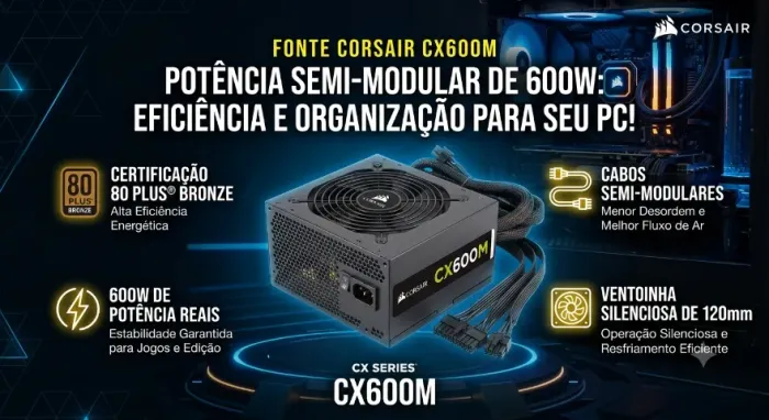 Fonte de alimentação para PC Corsair CX600M