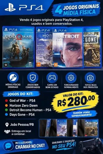 Kit de 4 jogos ps4 mídia física original.
