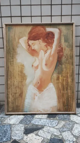 Quadro Pintado a Mão Mulher Semi Nua