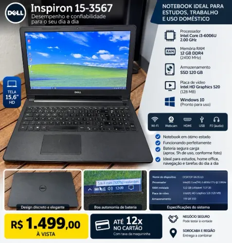 Notebook Dell Inspiron 15-3567 - i3 | 12GB RAM | SSD 120GB | 15,6"