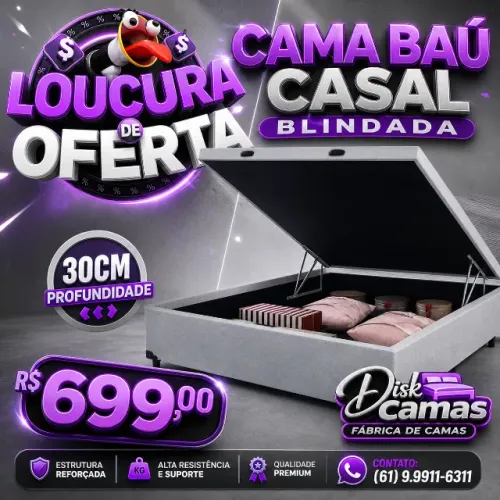 Cama Baú Casal 138x188x45 Resistência e Conforto Garantidos - R$699,00