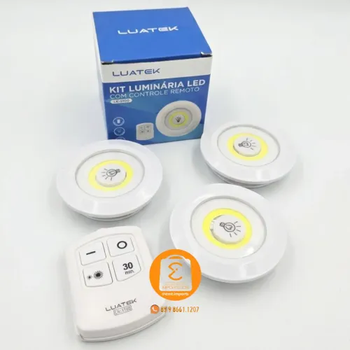 Kit 3 Lâmpadas LED Spot Luz Branca Sem Fio com Controle (funciona com Pilhas AA Palito) 
