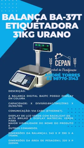BALANÇA BA-37T ETIQUETADORA 31KG - URANO