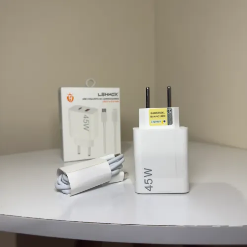 CARREGADOR RÁPIDO LEHMOX 45W COM CABO USB-C PARA LIGHTNING