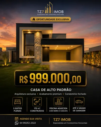 Casa térrea com 3 suítes plenas Localizada no Condomínio Jardim Veneza, acabamento de alt