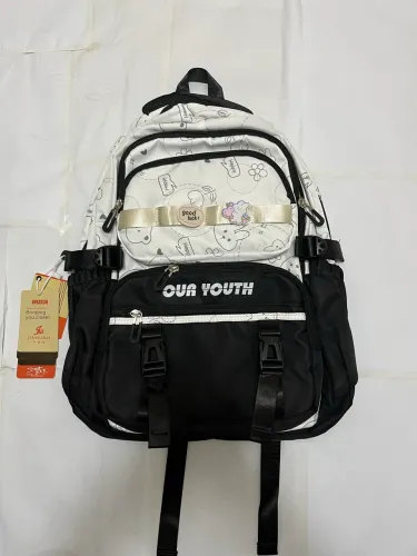 mochila escolar juvenil preta e branca