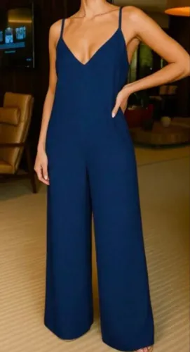 Macacão pantalona azul petróleo