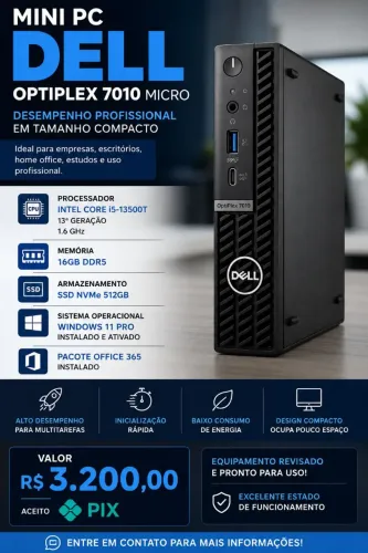 Mini PC Dell OptiPlex 7010 Micro - Core i5 13ª Geração | 16GB DDR5 | SSD NVMe 512GB