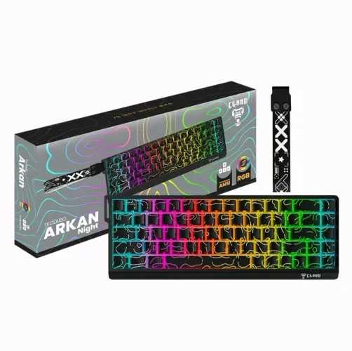 TECLADO MECÂNICO ARKAN NIGHT PRETO, DIGITAÇÃO SILENCIOSA, SETUP GAMER CLEAN