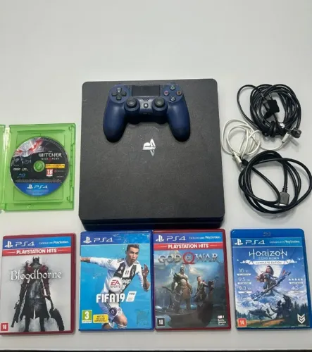 Ps4 Slim 500 GB + 5 jogos físicos com 1 controle