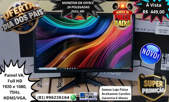 Monitor 24 Polegadas - HDMI e VGA - Full HD 1920 x 1080-(Novo com Garantia)