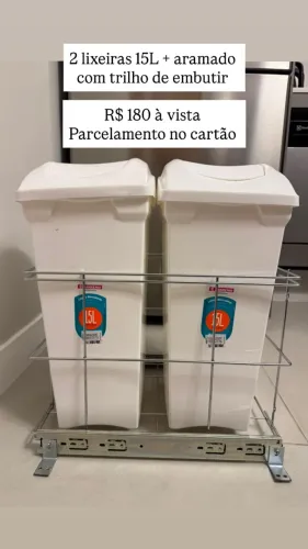 Lixeira 15l kit 2 + aramado com corrediça
