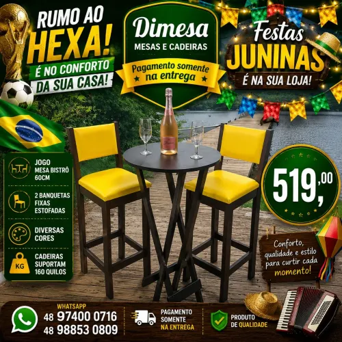 Bistrô e 2 banquetas fixas estofadas 