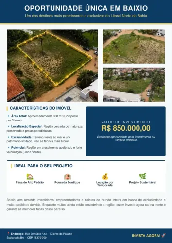 Terreno á Venda 838m² metros quadrados em Baixio - Esplanada - BA