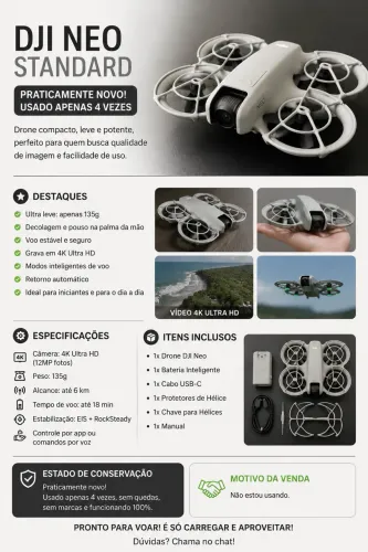     DJI Neo Standard Praticamente Novo - Usado Apenas 4 Vezes