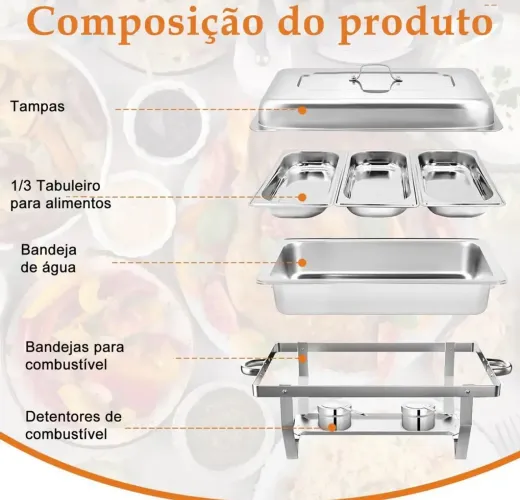 Rechaud retangular 11L com 3 Cubas
