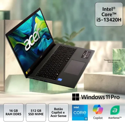 Notebook Acer Aspire Go 15 AG15-71P-55UY Core i5 13420H 16Gb RAM DDR5 512Gb SSD (NOVO)