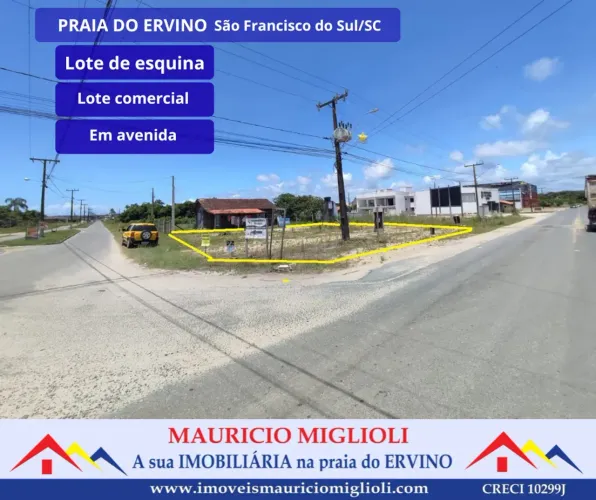 Lote limpo de esquina comercial na Praia do Ervino