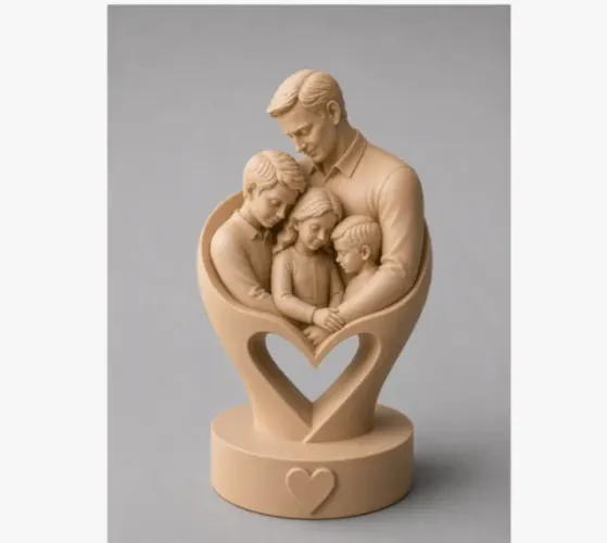 Escultura Dia dos Pais - Pai & Filhos (2 Meninos+1 Menina) - 12 cm