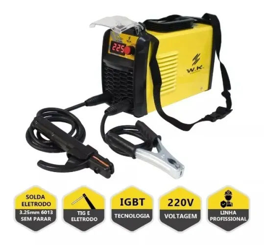 Máquina Solda Inversora Wk 225A Profissional Mma Tig 220v Eletrodo ate 4mm Tig Aluminio