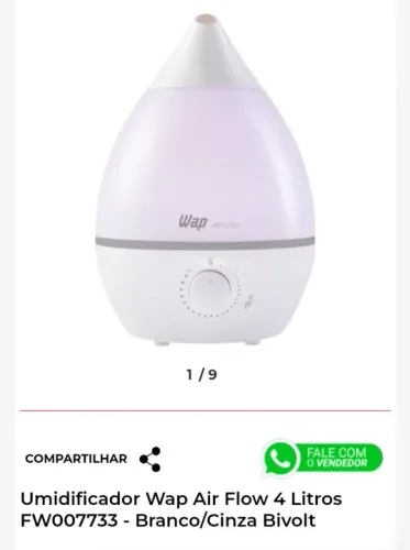 Umidificador Wap com luminária bivolt