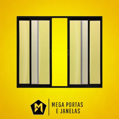 Janela Quatro folhas Alumínio Preto - Linha 20 (Completa)