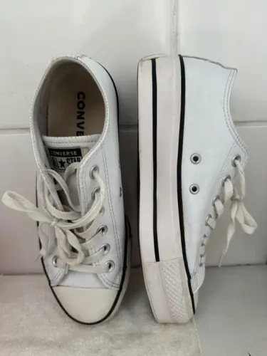 Tênis Converse All Star Branco Couro Plataforma