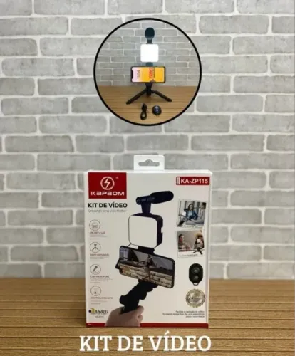 Kit de Gravação Vídeo/Iluminação Fotográfica com Microfone KAPBOM KA-ZP115