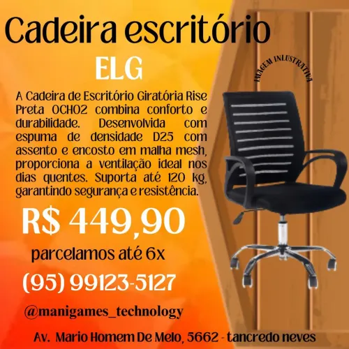 Cadeira Escritório Giratória Rise Preta OCHO2 - ELG