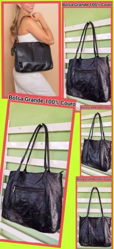 Estilosa Bolsa Grande 100% Couro - Elegância e Estilo - Altura 0,34cm X Largura 0,42cm
