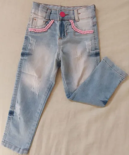 Kit calça jeans infantil menina com pedraria tam 4
