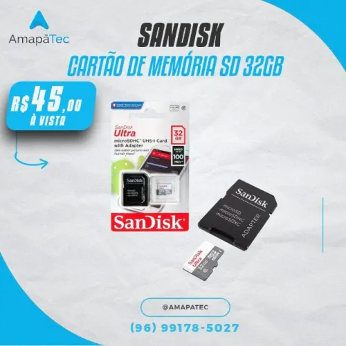Cartão MicroSD SanDisk Ultra MicroSDHC UHS-I, 32GB, com Adaptador