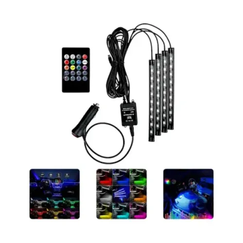 Kit Iluminação Interior Carro RGB 9 LEDs com Controle Remoto 12V