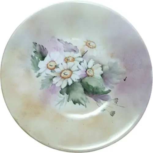 Prato Decorativo Antigo Pintado à Mão - Flores Brancas e Lilás, Vintage Floral Raro