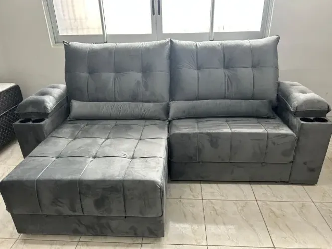 Sofá Retrátil e Reclinável Zeus 2,10m Porta Copo Novo entregamos
