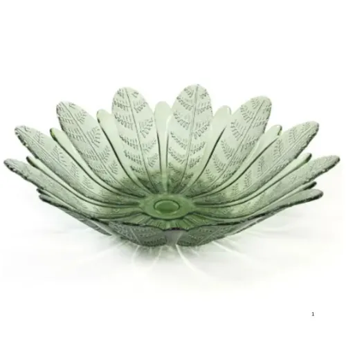 Fruteira Vidro 39cm Verde/Transparente Translucido Folhas Decor Multiuso Mesa