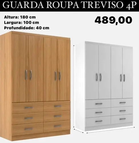 Guarda-Roupa Treviso 4 Portas 6 Gavetas / FRETE GRÁTIS