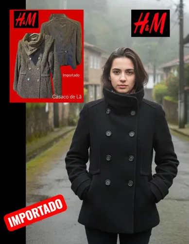 CASACO PRETO H&M LÃ