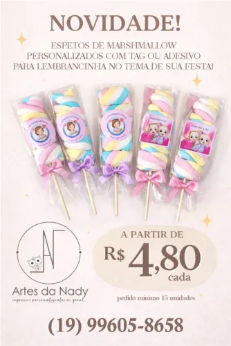 Espeto marshmallow personalizado no palito para festa de aniversário