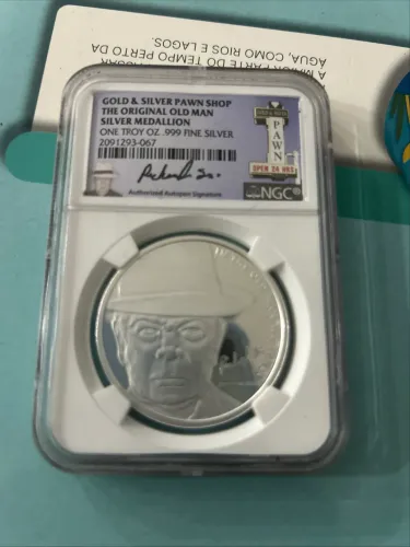 Medalhão moeda Gold & Silver Shop The Original Old Man Medallion 67 de 999 prata fina NGC